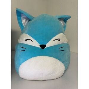 Squishmallow 18" Pania the Teal Blue Fox Racoon Fuzzy Belly Plush